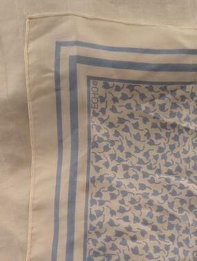Echo Silk Scarf in Ivory and Light Blue Floral Border
